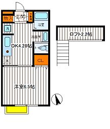 JR青梅線 西立川駅 徒歩5分の賃貸アパート 2階1Kの間取り