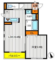 メゾンドゥモモ 1LDKの間取図画像