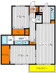 ニューノース弐番館 2LDKの間取図画像