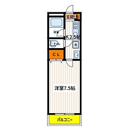 羽衣マンション 1Kの間取図画像