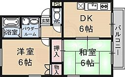 京都地下鉄東西線 御陵駅 徒歩15分の賃貸アパート 2階2DKの間取り