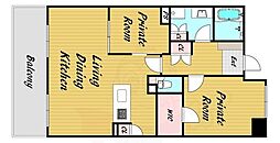 京都地下鉄東西線 東野駅 徒歩1分の賃貸マンション 2階2LDKの間取り