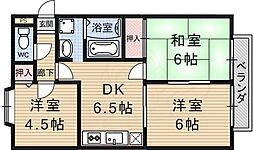 京都地下鉄東西線 醍醐駅 徒歩10分の賃貸アパート 2階3DKの間取り