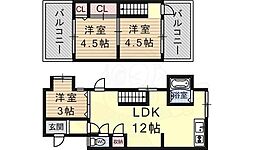 京都地下鉄東西線 御陵駅 徒歩15分の賃貸一戸建て 1階3LDKの間取り