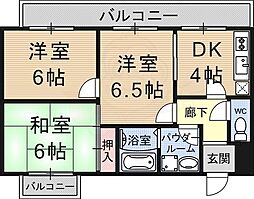 JR湖西線 大津京駅 徒歩7分の賃貸マンション 3階3DKの間取り