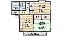 京阪京津線 追分駅 徒歩13分の賃貸アパート 2階2DKの間取り