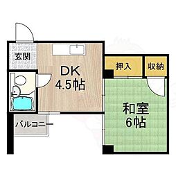 京都地下鉄東西線 椥辻駅 徒歩13分の賃貸マンション 2階1DKの間取り