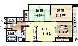 京都地下鉄東西線 椥辻駅 徒歩3分の賃貸マンション 9階3LDKの間取り