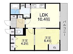 京都地下鉄東西線 椥辻駅 徒歩5分の賃貸マンション 4階2LDKの間取り