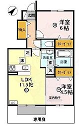 JR湖西線 おごと温泉駅 徒歩15分の賃貸アパート 1階2LDKの間取り