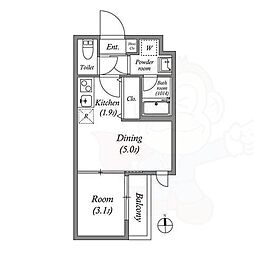 京都地下鉄東西線 山科駅 徒歩10分の賃貸マンション 3階1DKの間取り