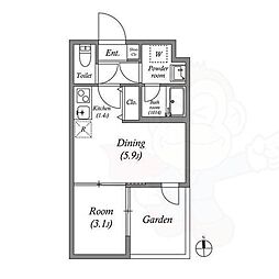 京都地下鉄東西線 山科駅 徒歩10分の賃貸マンション 1階1DKの間取り