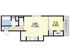 JR湖西線 堅田駅 徒歩10分の賃貸アパート 3階1LDKの間取り