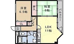 京都地下鉄東西線 椥辻駅 徒歩9分の賃貸マンション 3階2LDKの間取り