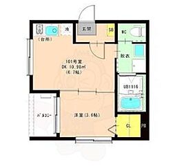 京都地下鉄東西線 東野駅 徒歩9分の賃貸アパート 3階1DKの間取り