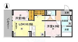 京阪石山坂本線 唐橋前駅 徒歩9分の賃貸アパート 2階2LDKの間取り