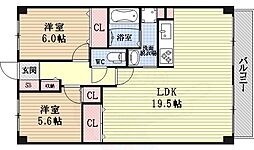 京阪石山坂本線 唐橋前駅 徒歩20分の賃貸マンション 4階2LDKの間取り