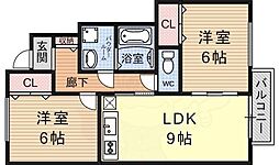 JR湖西線 堅田駅 徒歩20分の賃貸アパート 1階2LDKの間取り