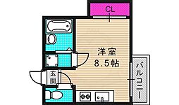 京都地下鉄東西線 御陵駅 徒歩9分の賃貸マンション 1階ワンルームの間取り