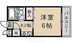 京都地下鉄東西線 山科駅 徒歩10分の賃貸マンション 2階ワンルームの間取り