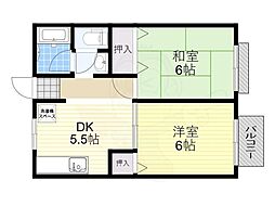 京阪石山坂本線 石山寺駅 徒歩15分の賃貸アパート 2階2DKの間取り