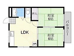 京阪石山坂本線 松ノ馬場駅 徒歩7分の賃貸アパート 1階2LDKの間取り
