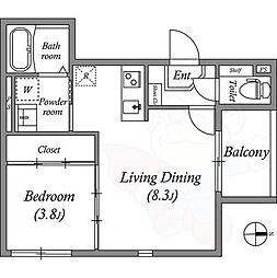 京都地下鉄東西線 椥辻駅 徒歩10分の賃貸アパート 1階1LDKの間取り