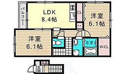 京阪石山坂本線 唐橋前駅 徒歩10分の賃貸アパート 2階2LDKの間取り