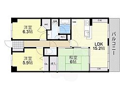 京都地下鉄東西線 山科駅 徒歩10分の賃貸マンション 6階3LDKの間取り