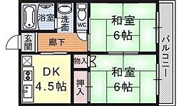 JR湖西線 おごと温泉駅 徒歩11分の賃貸マンション 1階2DKの間取り