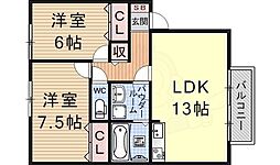 JR東海道・山陽本線 瀬田駅 徒歩14分の賃貸アパート 2階2LDKの間取り