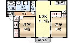 JR湖西線 比叡山坂本駅 徒歩5分の賃貸アパート 1階2LDKの間取り