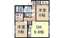 JR東海道・山陽本線 瀬田駅 徒歩20分の賃貸アパート 2階2LDKの間取り