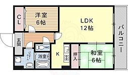 京都地下鉄東西線 小野駅 徒歩14分の賃貸マンション 2階2LDKの間取り