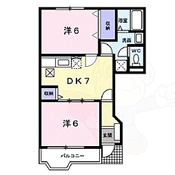 京阪石山坂本線 石山寺駅 徒歩36分の賃貸アパート 1階2DKの間取り