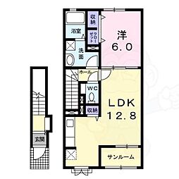 JR奈良線 木幡駅 徒歩15分の賃貸アパート 2階1LDKの間取り