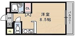 京都地下鉄東西線 小野駅 徒歩10分の賃貸マンション 3階ワンルームの間取り