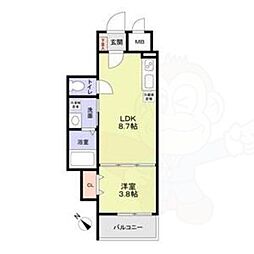 フラッツ六地蔵 2階1LDKの間取り