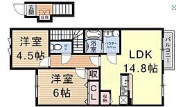 京阪石山坂本線 唐橋前駅 徒歩15分の賃貸アパート 2階1SLDKの間取り
