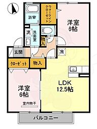 京阪京津線 四宮駅 徒歩7分の賃貸アパート 2階2LDKの間取り