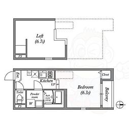 京都地下鉄東西線 椥辻駅 徒歩10分の賃貸アパート 1階ワンルームの間取り