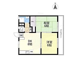 アクティ比叡 2DKの間取図画像