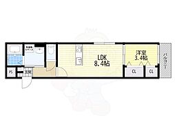 Gracias Maison 山科 1LDKの間取図画像