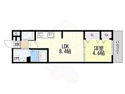 Gracias Maison 山科 1LDKの間取図画像