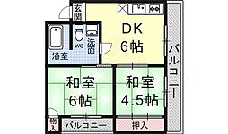 京都地下鉄東西線 東野駅 徒歩25分の賃貸マンション 1階2DKの間取り