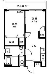 菊地第一マンション 2DKの間取図画像