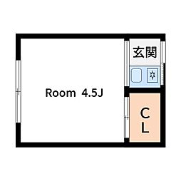 花の木荘 1階ワンルームの間取り