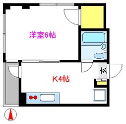 三橋ビル 3階1Kの間取り