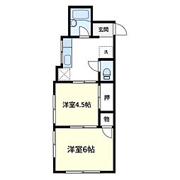 根岸コーポ 1階2Kの間取り