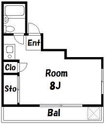 アミューズ柿崎 4階ワンルームの間取り